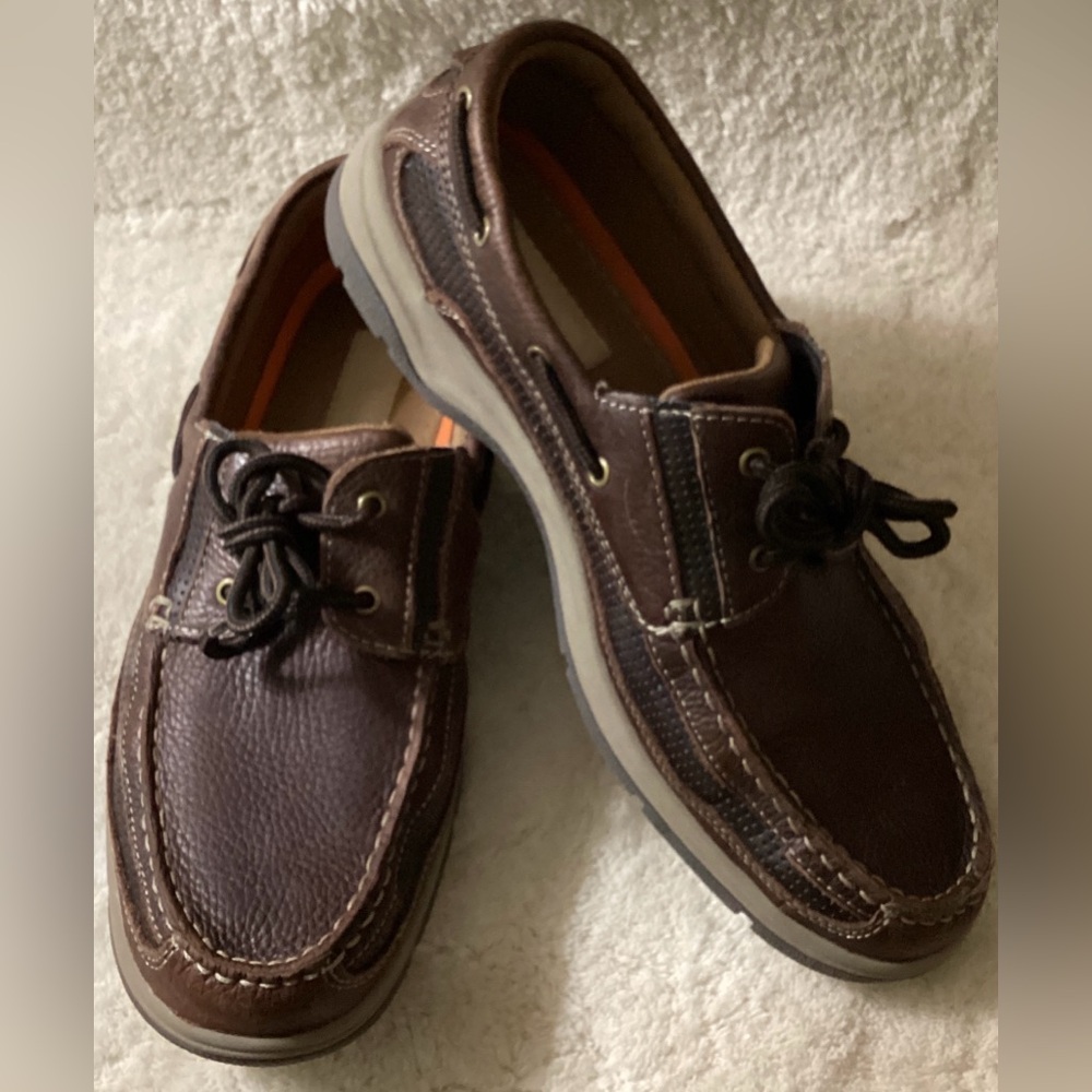 Reel Legends Men's Navigator Brown Leather Boat Shoes, Size 12W